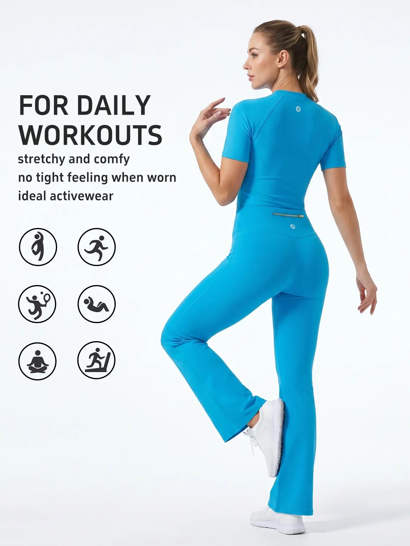 Uncia Active Women'S Sports Sweat Suit - Raglan Short Sleeve Yoga Top & Gold-Color Zipper Flared Pants, High-Stretch Moisture-Wicking Skin-Friendly Outfit for Daily Exercise Try It