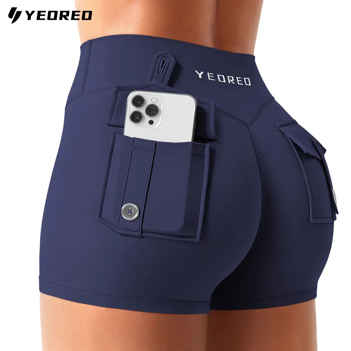 YEOREO Coreflex Women Workout Shorts Low Rise Hidden Scrunch Butt Lifting Cargo Pockets 2.5" Shorts Summerwins