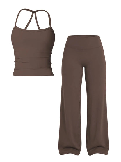 Women'S Solid Color Sporty Athleisure Tank Top and Mid-Waist Pants Set, Comfortable for Yoga, Casual Slim-Fit Summer Clothing Set