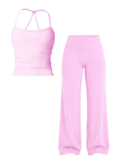 Women'S Solid Color Sporty Athleisure Tank Top and Mid-Waist Pants Set, Comfortable for Yoga, Casual Slim-Fit Summer Clothing Set
