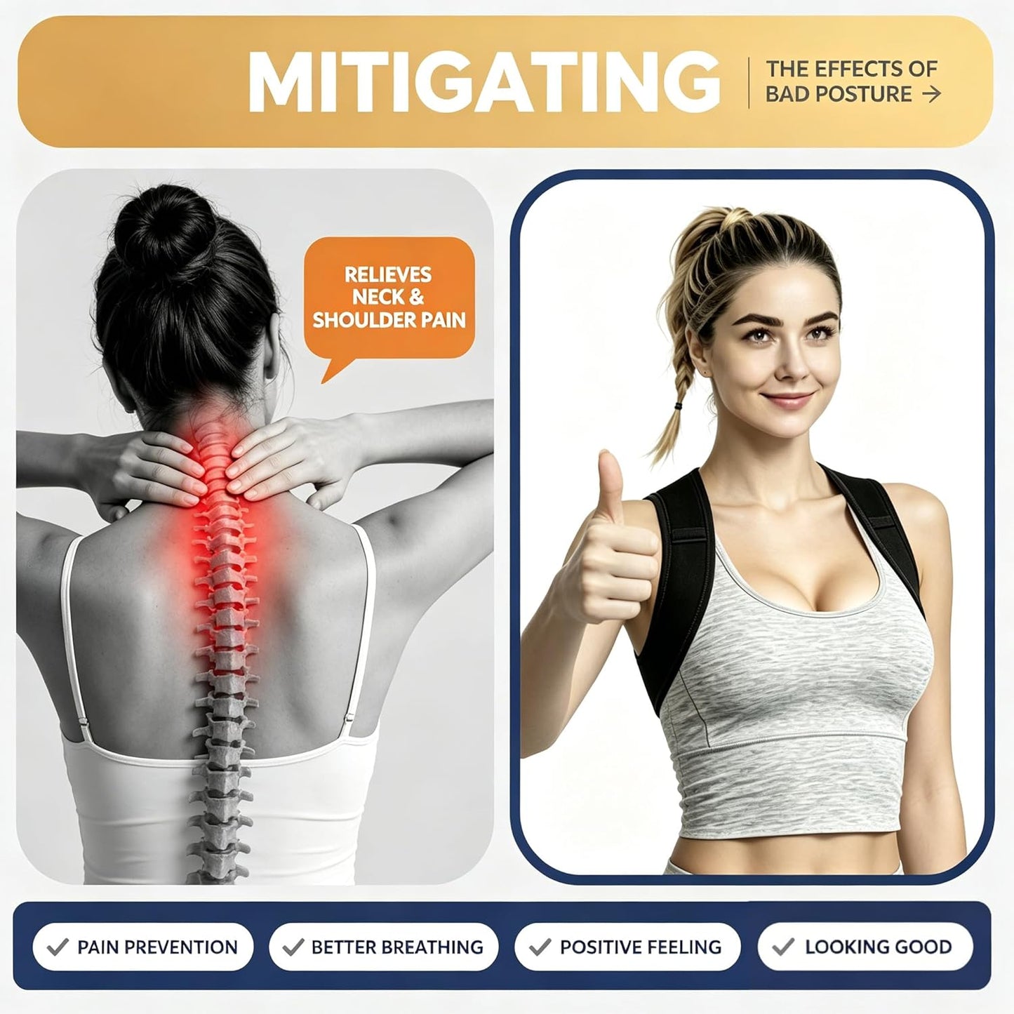 Posture Corrector for Women and Men, Adjustable Upper Back Brace, Breathable Back Support Straightener, Providing Pain Relief from Lumbar, Neck, Shoulder, and Clavicle.