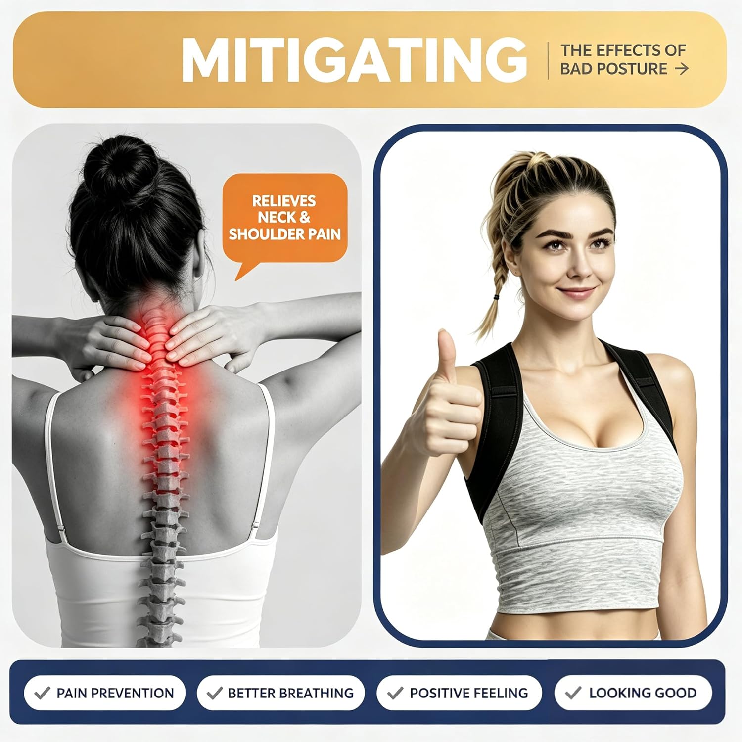 Posture Corrector for Women and Men, Adjustable Upper Back Brace, Breathable Back Support Straightener, Providing Pain Relief from Lumbar, Neck, Shoulder, and Clavicle.