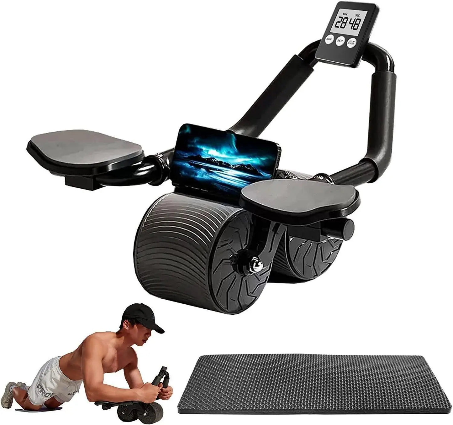 Ab Roller Wheel with Elbow Support - Automatic Rebound Abdominal Muscle Trainer, Tummy Exercise Equipment for Home Gym, Unisex Core & Full Body Workout Gear, Ideal Gift for Gym Lovers Fitness Digital Timer