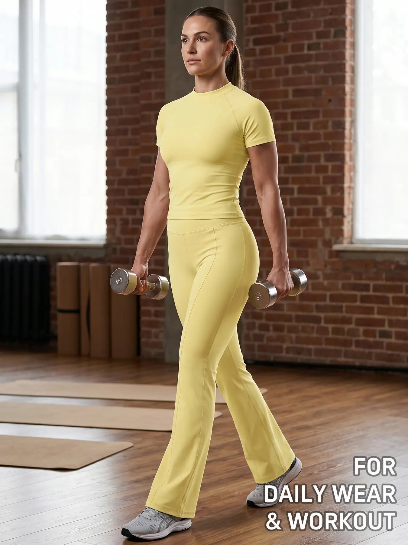 Uncia Active Women'S Sports Sweat Suit - Raglan Short Sleeve Yoga Top & Gold-Color Zipper Flared Pants, High-Stretch Moisture-Wicking Skin-Friendly Outfit for Daily Exercise Try It