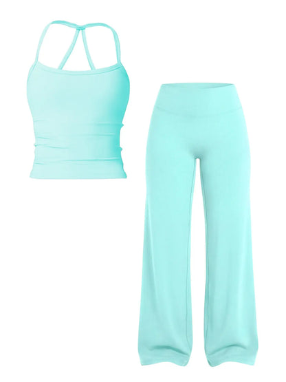 Women'S Solid Color Sporty Athleisure Tank Top and Mid-Waist Pants Set, Comfortable for Yoga, Casual Slim-Fit Summer Clothing Set