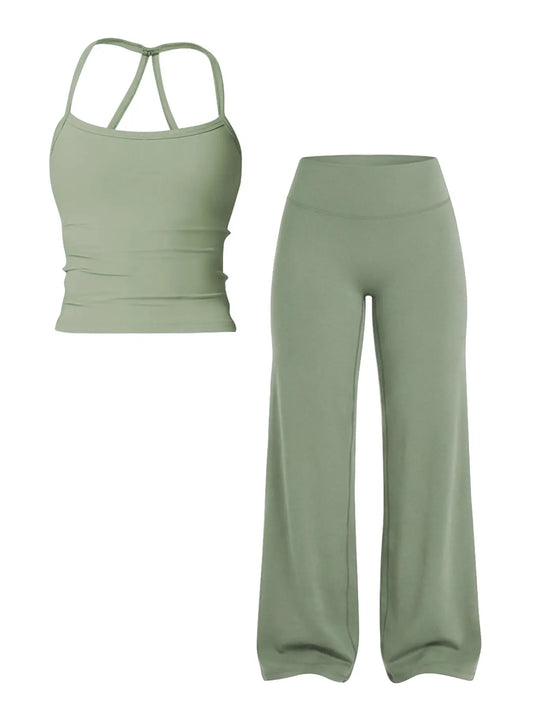 Women'S Solid Color Sporty Athleisure Tank Top and Mid-Waist Pants Set, Comfortable for Yoga, Casual Slim-Fit Summer Clothing Set