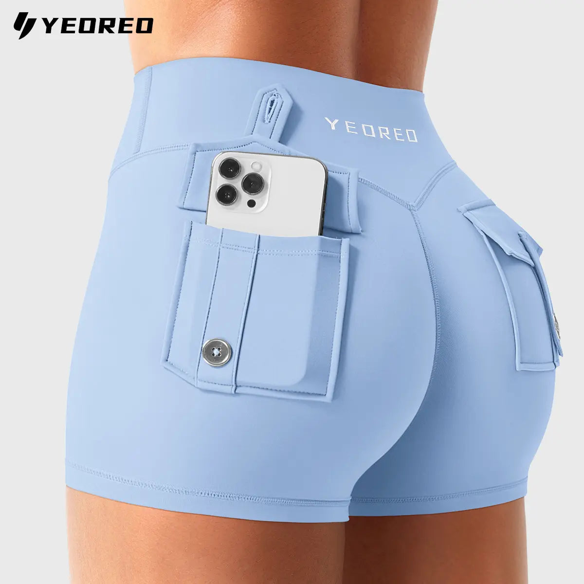 YEOREO Coreflex Women Workout Shorts Low Rise Hidden Scrunch Butt Lifting Cargo Pockets 2.5" Shorts Summerwins